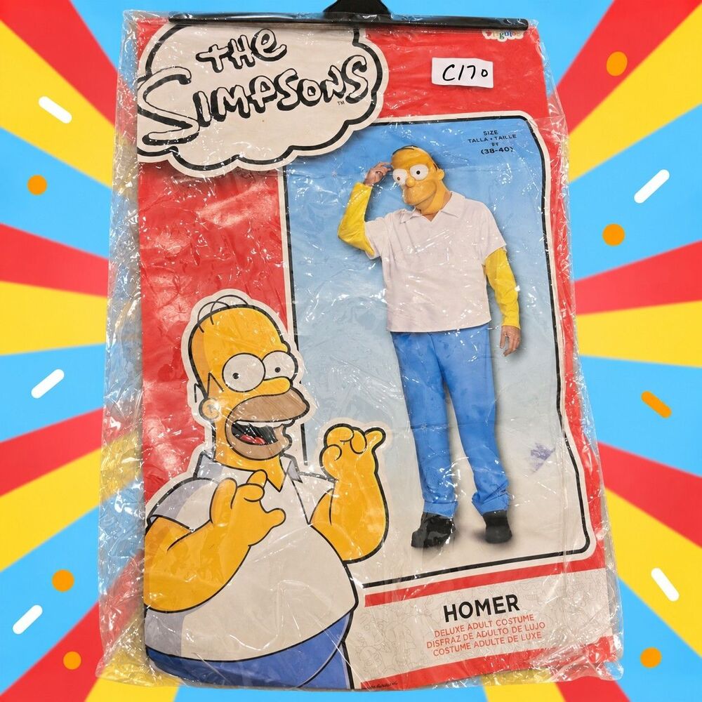 The Simpsons Homer Simpson Adult Costume Sz M Jumpsuit Full Head Mask Halloween